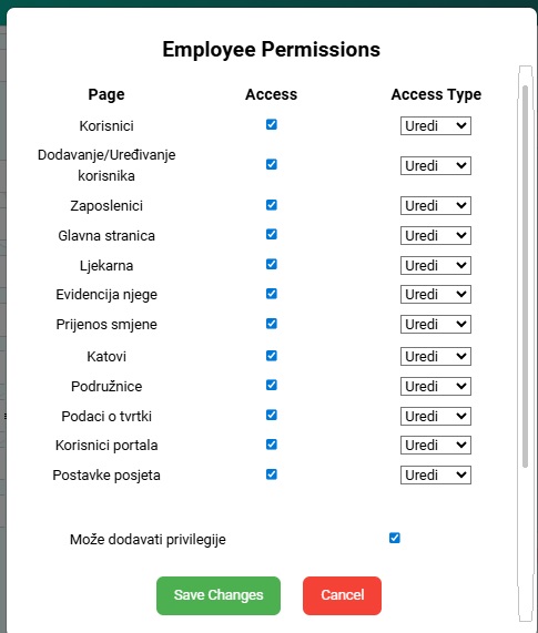 Podešavanje privilegija zaposlenika